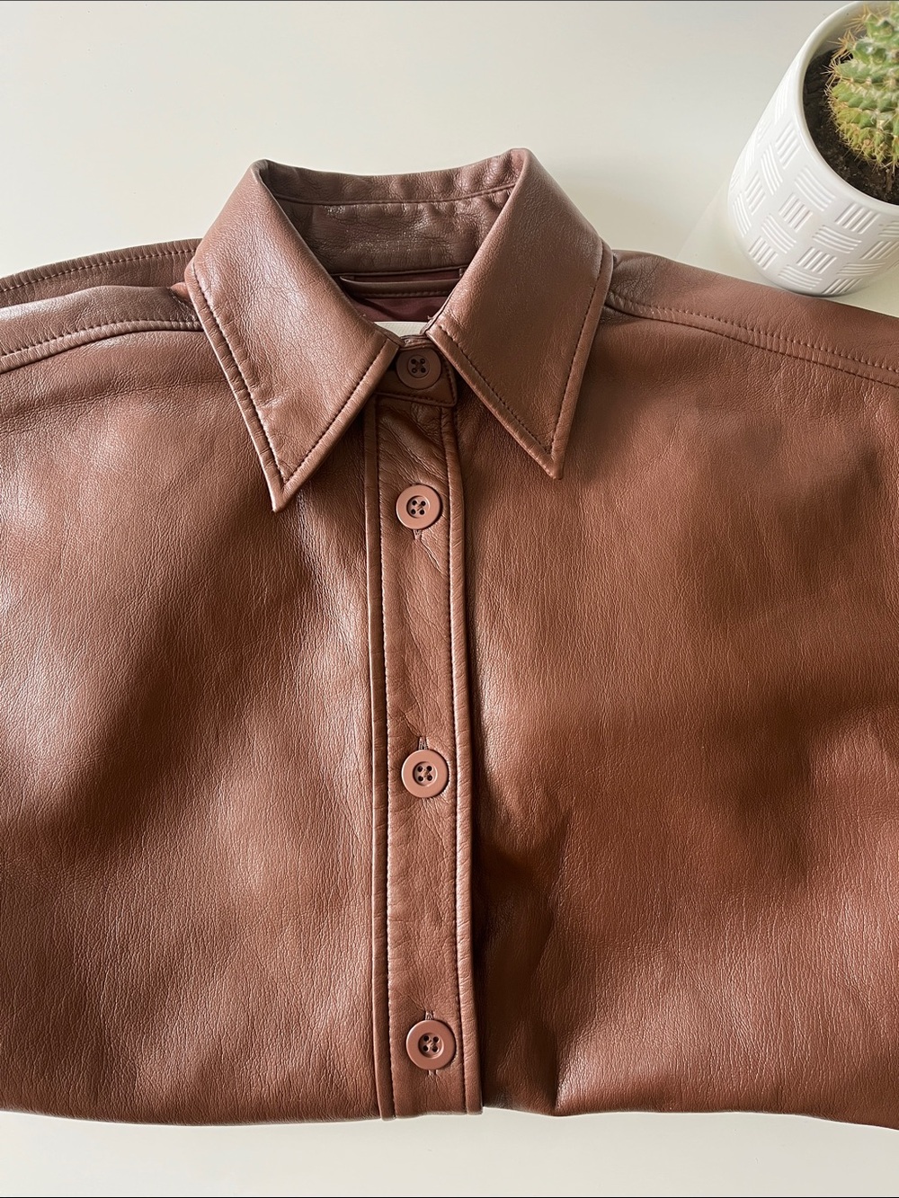 Aritzia Babaton Cognac Leather-Look Pelli Shirt Jacket